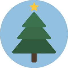Stylized green christmas tree with star icon flat design festive holiday symbol isolated on transparent background