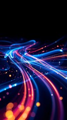 Obraz premium Abstract light trails background neon glow effect futuristic technology wallpaper glowing lines design art