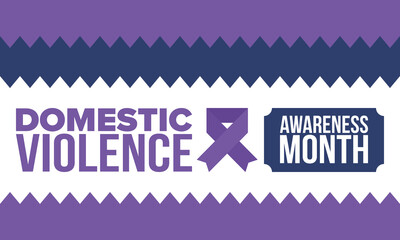 Domestic Violence Awareness Month in October. Celebrate annual in United States. Awareness purple ribbon. Day of Unity. Prevention campaign. Stop women abuse. Poster, banner and background. Vector