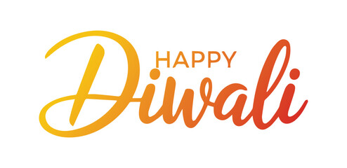 Elegant golden and orange script text wishing happy diwali on a white background