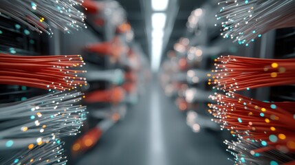 Minimalist server room design featuring neatly bundled fiber optic cables high-tech environment modern perspective for effective data management
