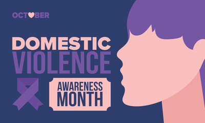 Domestic Violence Awareness Month in October. Celebrate annual in United States. Awareness purple ribbon. Day of Unity. Prevention campaign. Stop women abuse. Poster, banner and background. Vector