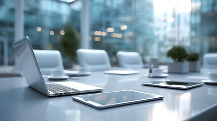 Team collaboration in a minimalist office space modern environment high-tech equipment bright viewpoint