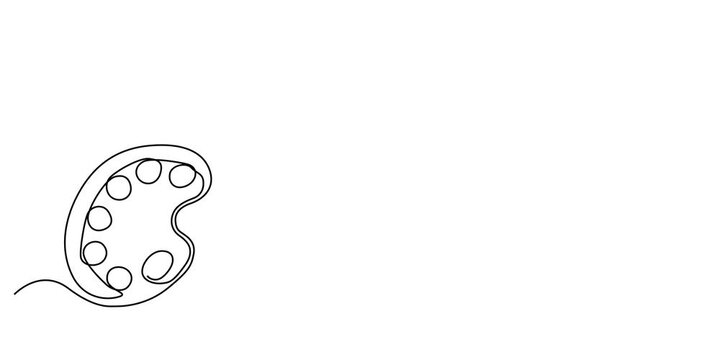 Continuous one line drawing animation of art palette with ink brush isolated on white background, Continuous drawing line art of paint palette with black line and white background. One line pro vector