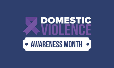 Domestic Violence Awareness Month in October. Celebrate annual in United States. Awareness purple ribbon. Day of Unity. Prevention campaign. Stop women abuse. Poster, banner and background. Vector