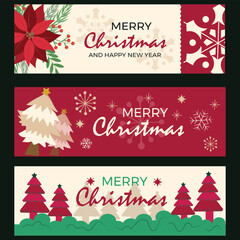 Set of horizontal Christmas banner templates, Modern Christmas banner for header of website, cover, flyer, web banner, banner, flat design, vector illustration