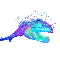 Abstract liquid splash with vibrant colors on transparent background