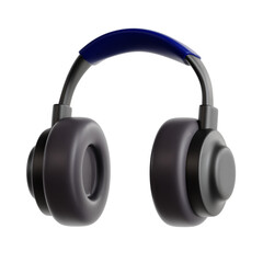 Studio Render of Modern Dark Gray Headphones with Blue Headband on Transparent Background
