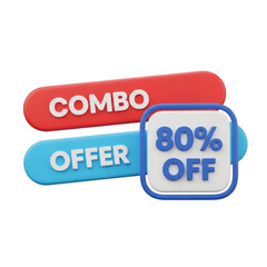 Combo offer with 80 off isolated on transparent background, a promotional design element