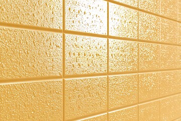 Textured, golden-yellow tile surface, slightly wet