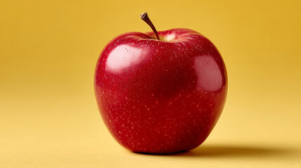 Fresh red apple on a yellow background, healthy and vibrant.