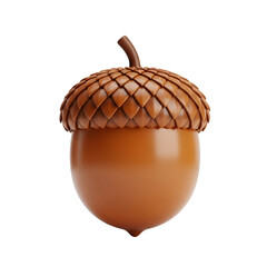 A 3d render of a brown acorn with a textured cap isolated on transparent background