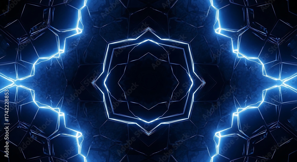 Canvas Prints abstract blue neon geometric pattern with glowing lines image photo