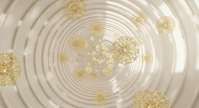 Abstract Golden Ornate Mandalas Floating In A White Circular Tunnel image photo