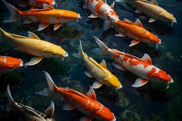 koi fish swimming in the pond