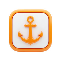 Orange anchor icon isolated on transparent background, a symbol of stability and navigation