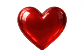 Red glossy heart symbol floating, representing love, romance, passion, and valentine's day on transparent background