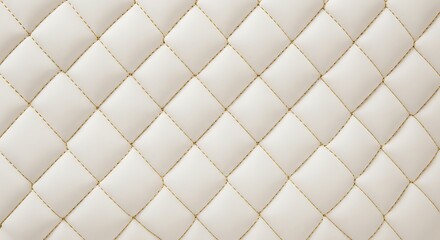 Close-up of White Quilted Upholstery with Gold Stitching texture background