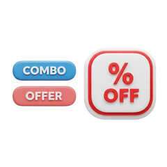 Combo offer and percentage off signs isolated on transparent background