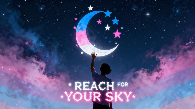 The silhouette of stars, moon, and characters represents the concept of pursuing dreams and expanding possibilities, suitable for motivational and self actualization promotional scenes.
