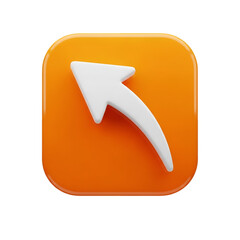 Orange square icon featuring a white arrow pointing upwards isolated on transparent background