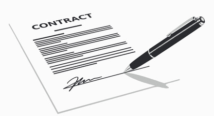 Naklejka premium A pen signing a contract on white paper, symbolizing agreement and commitment.