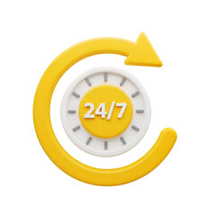 A 3d render of a 247 service icon isolated on transparent background