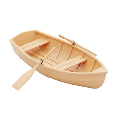 Wooden rowboat isolated on transparent background, a small boat propelled by oars