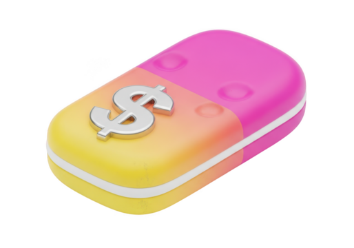 Money icon on a colorful eraser isolated on transparent background