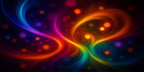 Vibrant blue and colorful glowing lights abstract background design with wave motion and fractal energy art pattern