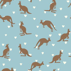 Seamless pattern with Kangaroo silhouette on color background. Vector illustration for card design, poster, fabric, textile. Pray for Australia and animals.