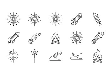Vector illustration of vector art of handdrawn firework and campfire icons set