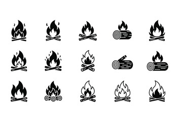 Vector illustration of vector art of collection of black campfire icons with various styles