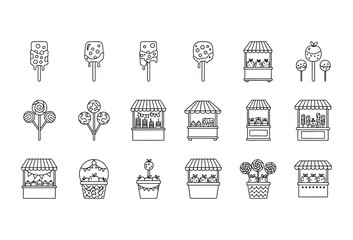 Vector illustration of vector art of handdrawn icons of flowers, shops, and market elements