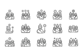Vector illustration of vector art of family and friends celebration icons set