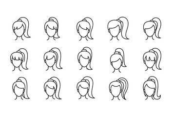 Vector illustration of vector art of collection of female hairstyle line art illustrations