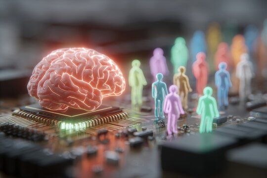 Bridging biological and digital: an exploration of seamless integration. Online networking idea. An intriguing take on neural and electronic synergy in modern ai technology.