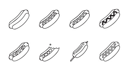 Hand drawn hot dog collection various toppings and styles delicious fast food elements vector