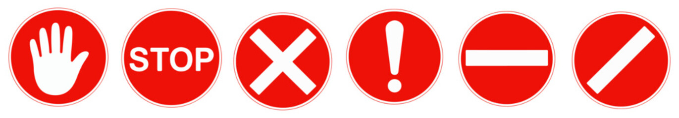 red stop sign icons set for traffic and safety warning