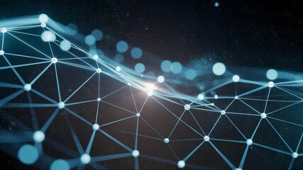 Futuristic digital network background showing interconnected glowing data points and lines on dark surface, symbolizing artificial intelligence, communication, and virtual connectivity - Powered by Adobe