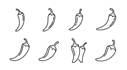 Set of hand drawn chili pepper icons in various poses and styles for food design vector