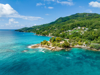 Fototapeta premium Aerial View , North West Coast , Glacis Beach , with Hotels and Villages, Mahe Island Seychelles