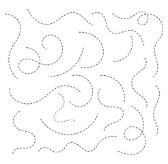 Abstract Curved Dotted Swirl Line. Hand drawn curve dotted line vector set. Long squiggle dashed collection. Dotted Spiral Curve Line.