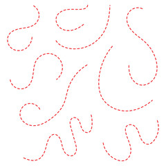 Abstract Curved Dotted Swirl Line. Hand drawn curve dotted line vector set. Long squiggle dashed collection. Dotted Spiral Curve Line.