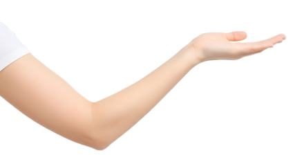 Isolated arm extended with open palm on a white background on transparent background