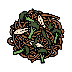 Obraz premium Delicious noodles with broccoli and other vegetables a tasty meal.
