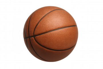 Basketball ball with classic orange pebbled texture, black seams, and spherical shape on a transparent background