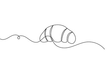 Fototapeta premium Croissant food pastry continuous one line drawing minimalist style isolate outline vector sketch 