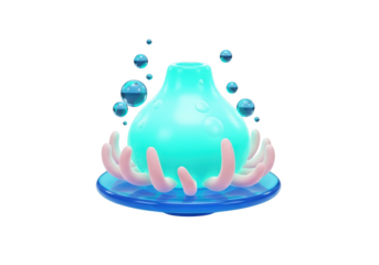 Abstract glowing orb with bubbles isolated on transparent background