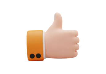3d cartoon hand giving thumbs up isolated on transparent background